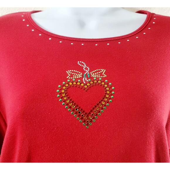 Draper's & Damon's Red Rhinestone Heart On Bodice Top PL Lightweight Soft - Picture 2 of 6